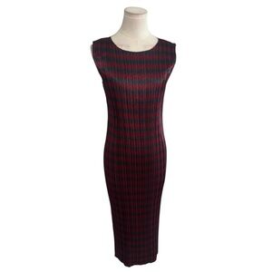 ALEXANDER WANG Burgundy Blue Pleated Please Midi Dress Sleeveless‎ Size XS Party